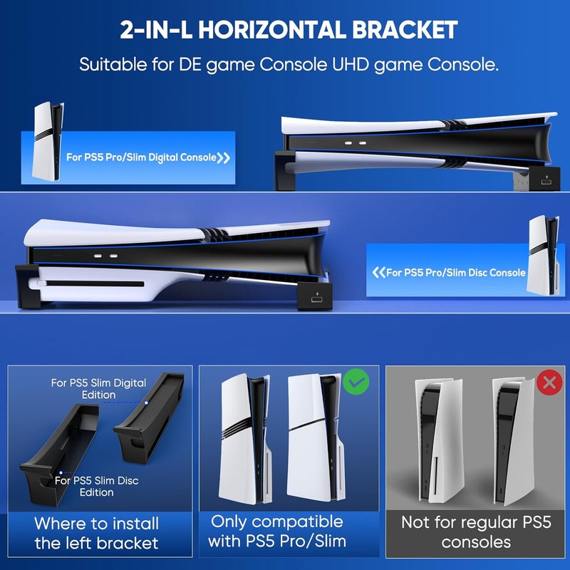 FASTSNAIL Horizontal Stand & Cooling Fan for PS5 Pro/Slim Console, Auto Fan Speed by Temperature and Controller Charger Station, Efficient Cooling System with 3 Fans & 2 USB 3.0 and 3 USB 2.0 Hub - Image 3